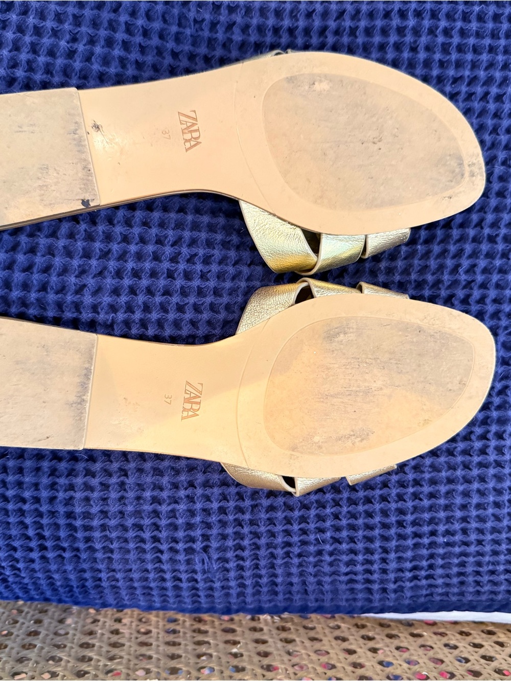 Zara Metallic Gold Braided Slide Sandals - Picture 2 of 2
